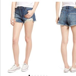 BP High Waste Frayed Hem Denim Shorts